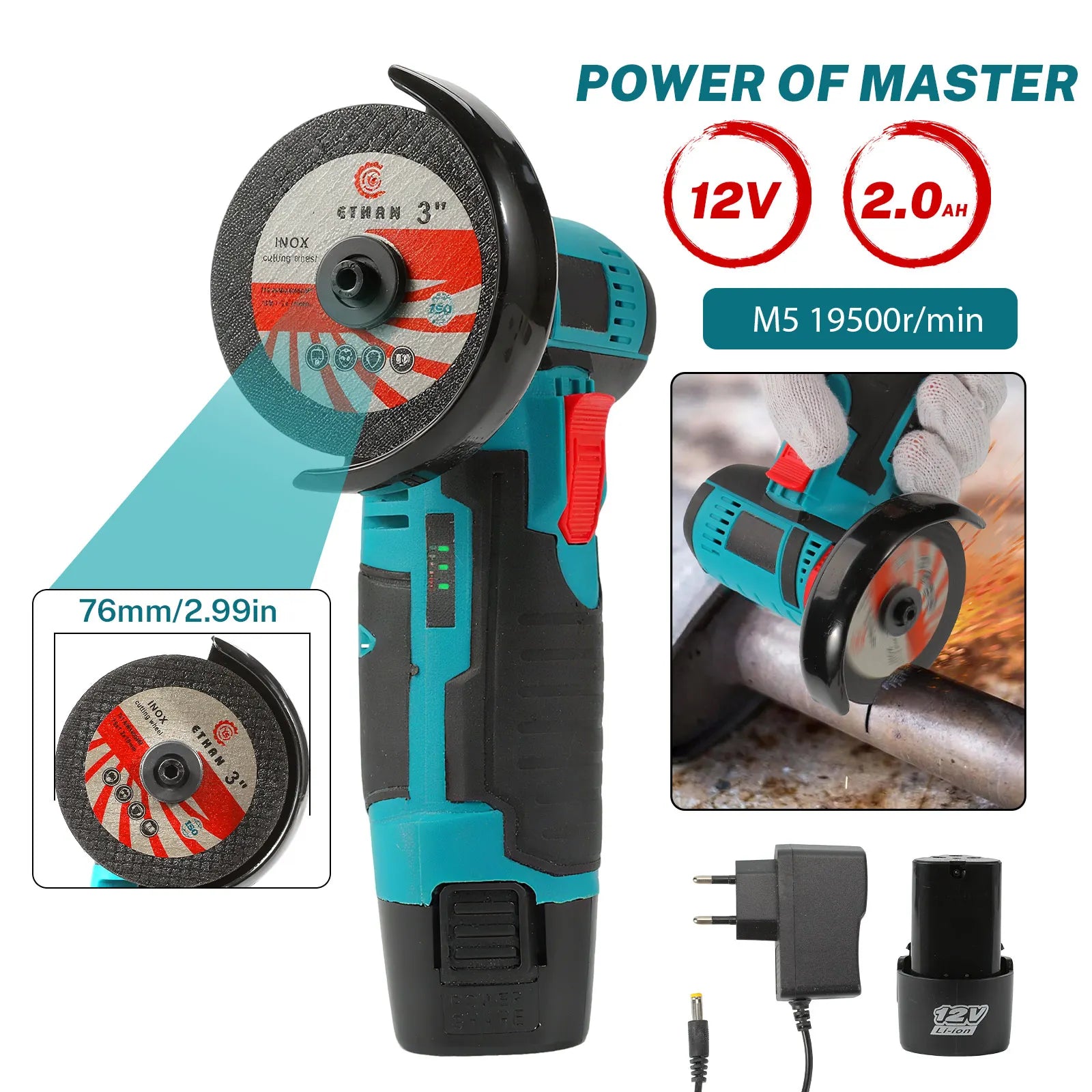 Mini amoladora 12V 19500rpm con 2 baterias