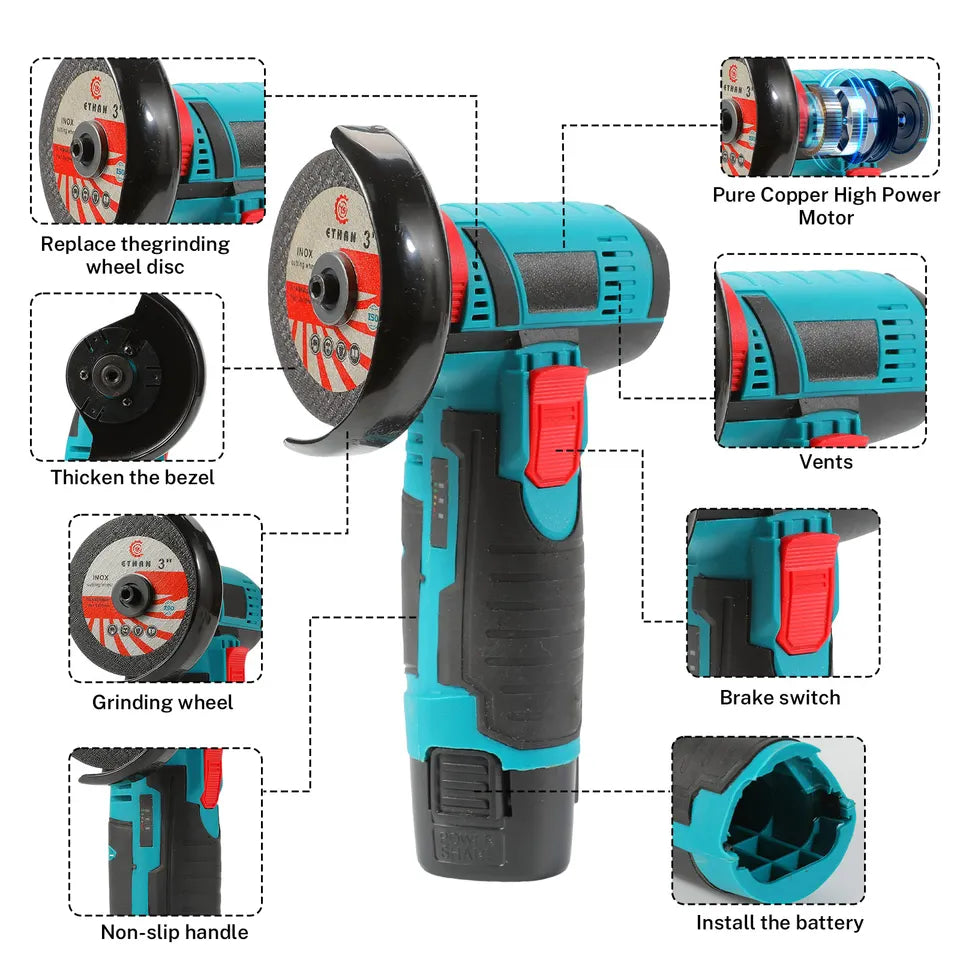Mini amoladora 12V 19500rpm con 2 baterias