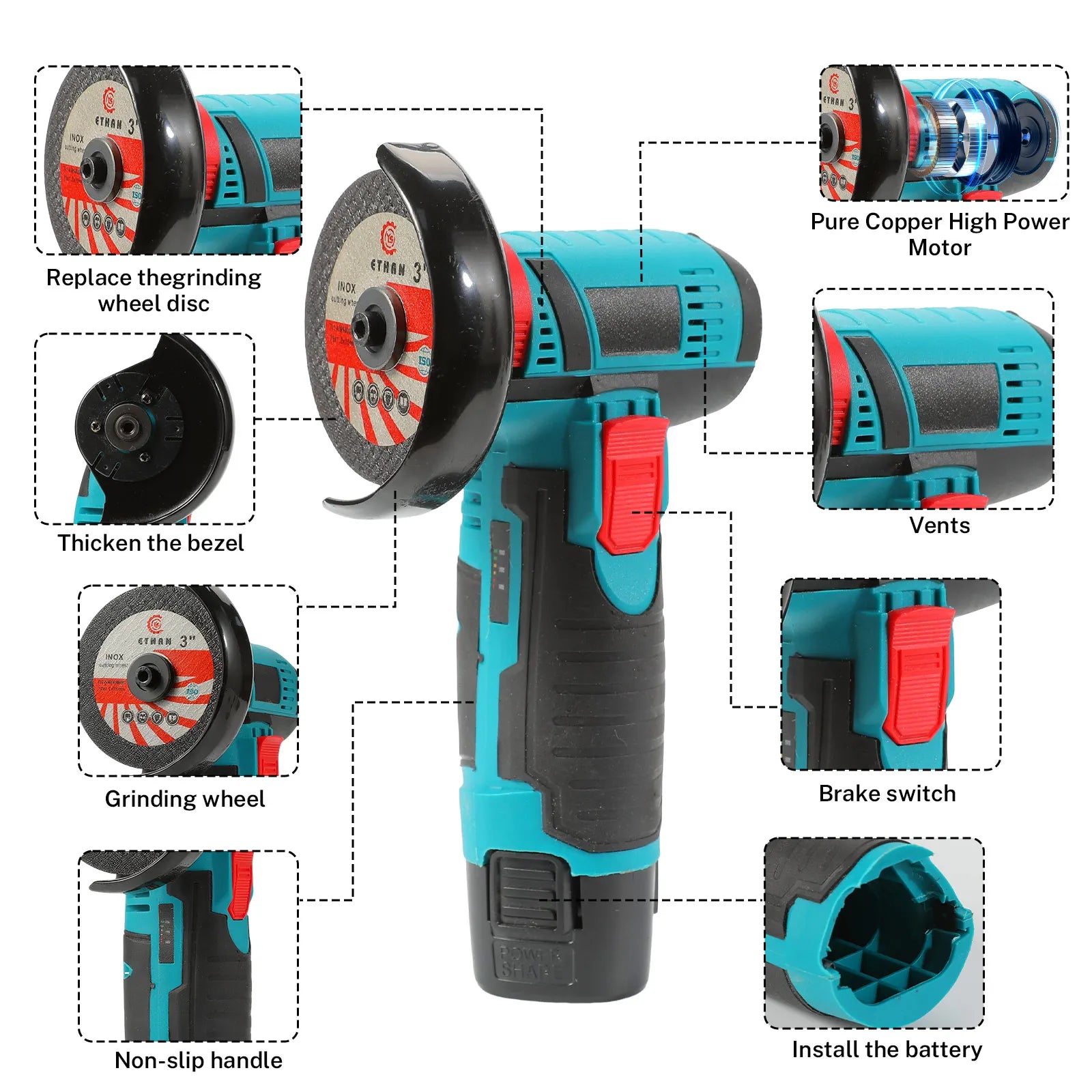 Mini amoladora 12V 19500rpm con 2 baterias