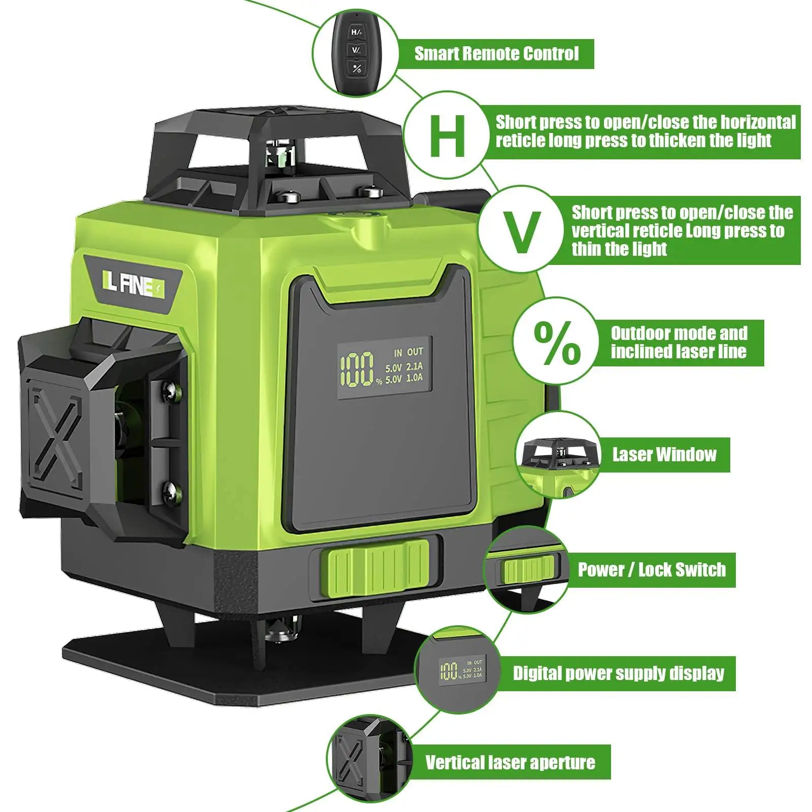 Nivel laser verde 4D 6 lineas