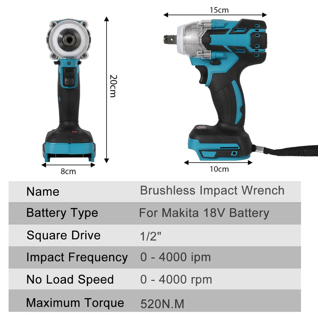 Llave de impacto 520Nm 1/2 con 2 baterias