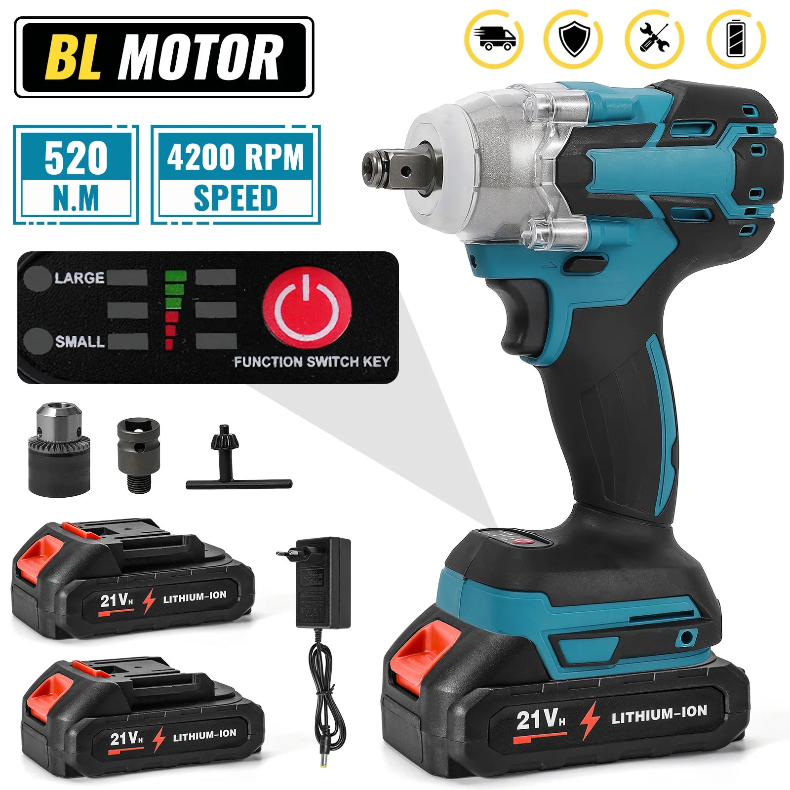 Llave de impacto 520Nm con 2 baterias