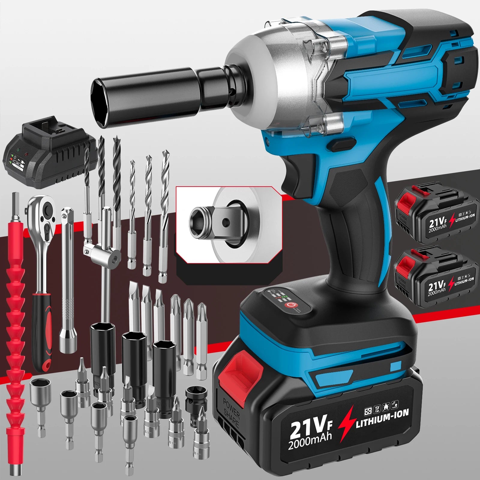 Llave de impacto 1/2 con 2 baterias