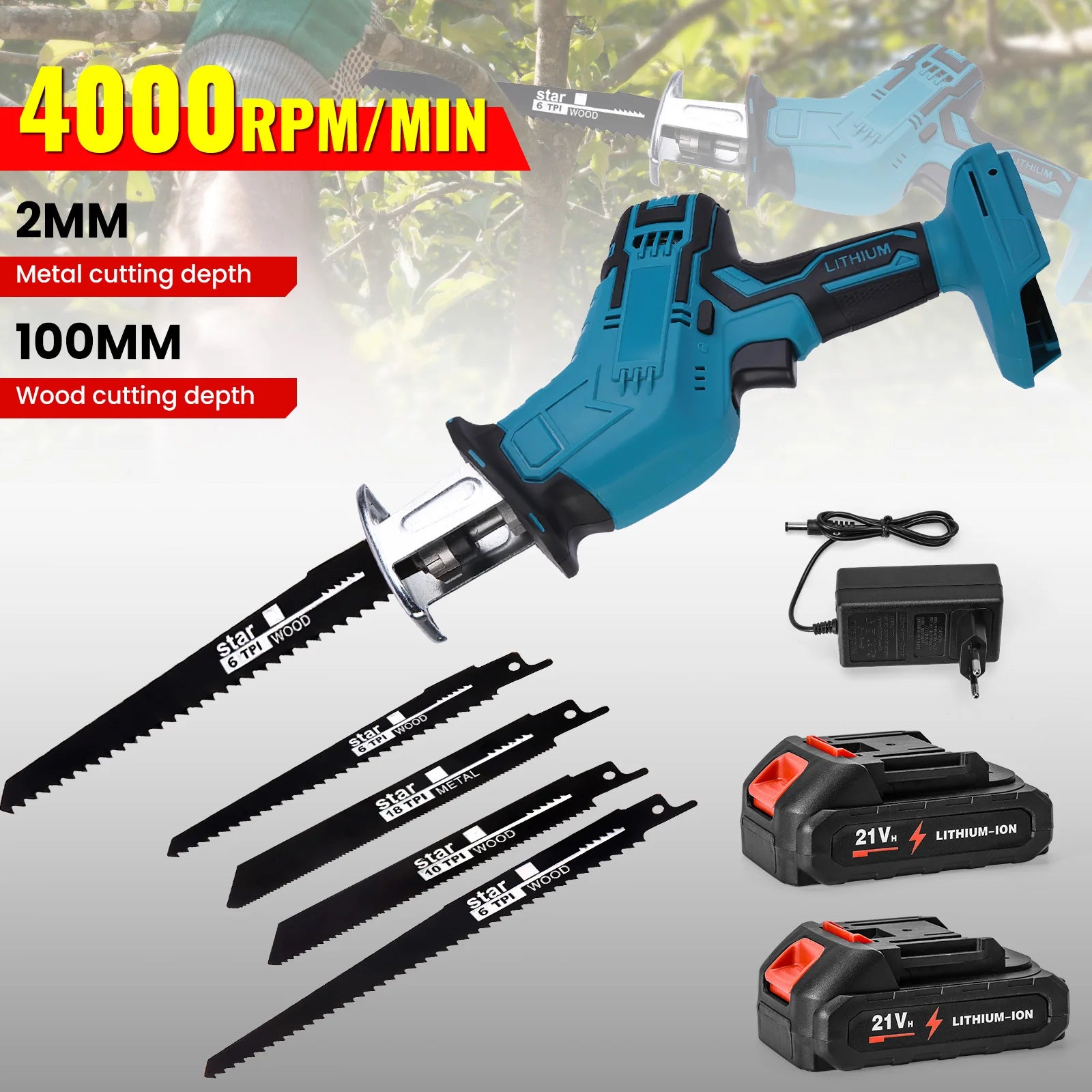 Sierra sable 100mm 3000rpm con 2 baterias With 2XBattery 9215