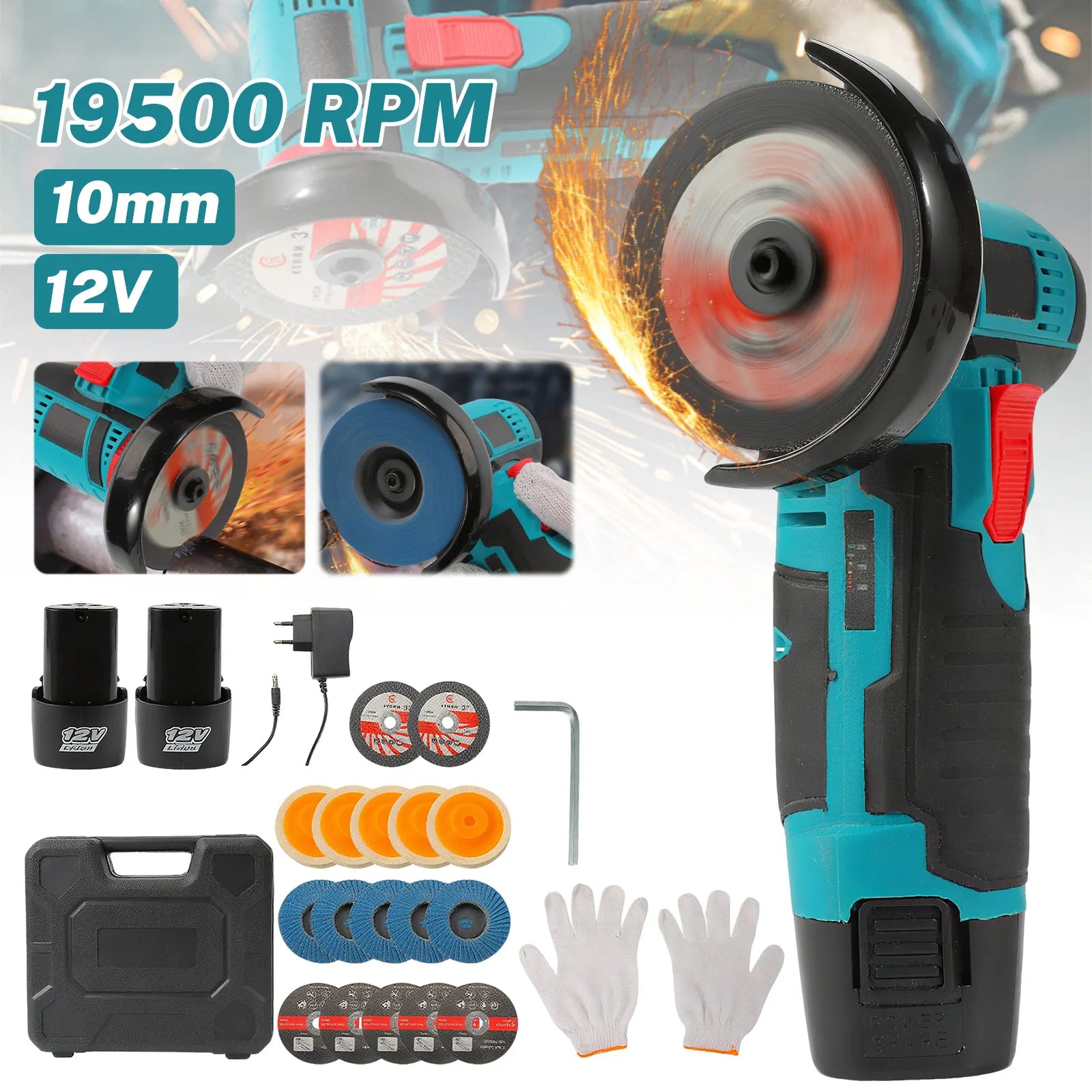 Mini amoladora 12V 19500rpm con 2 baterias
