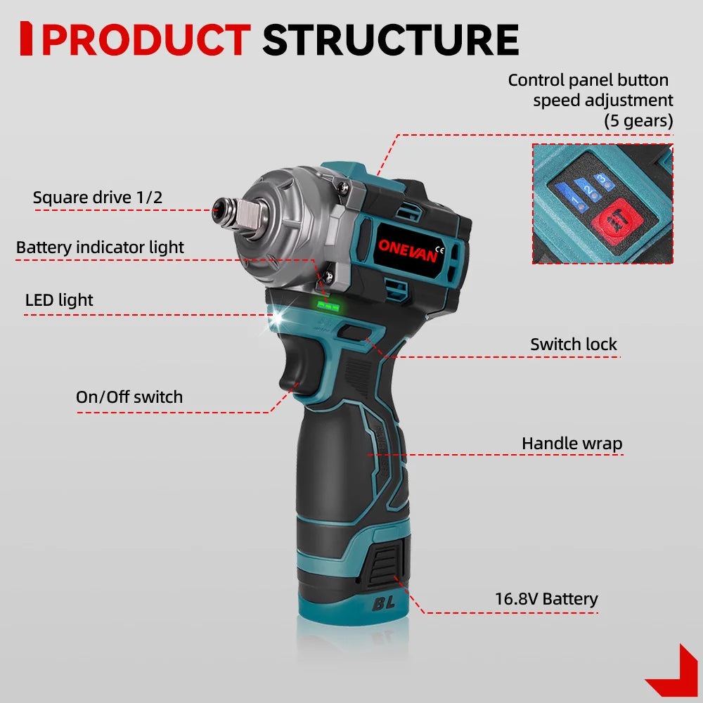 Llave de impacto ONEVAN 500Nm 1/2 con 1 bateria
