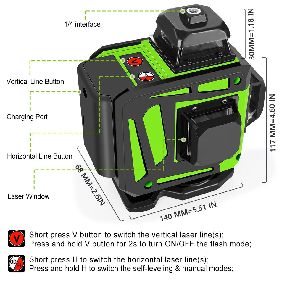 Nivel laser verde 12 lineas 360