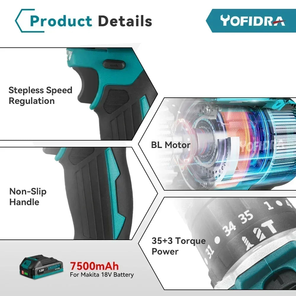 Taladro YOFIDRA percutor 18V 13mm con 2 baterias