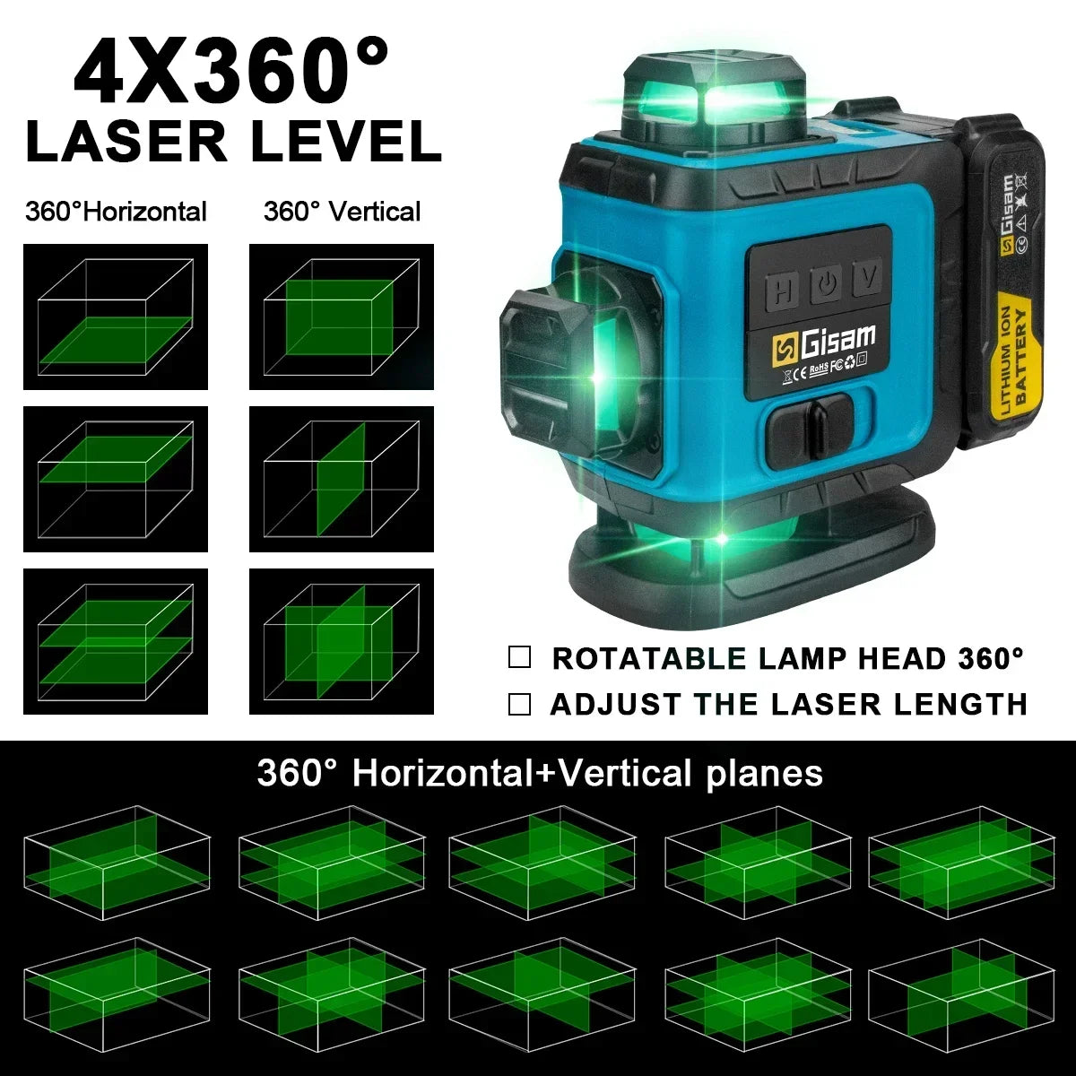 Nivel laser verde 4D 16 lineas 360