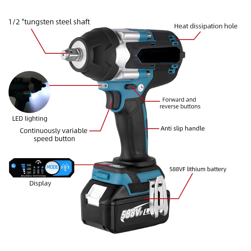 Llave de impacto 520Nm con 1 bateria