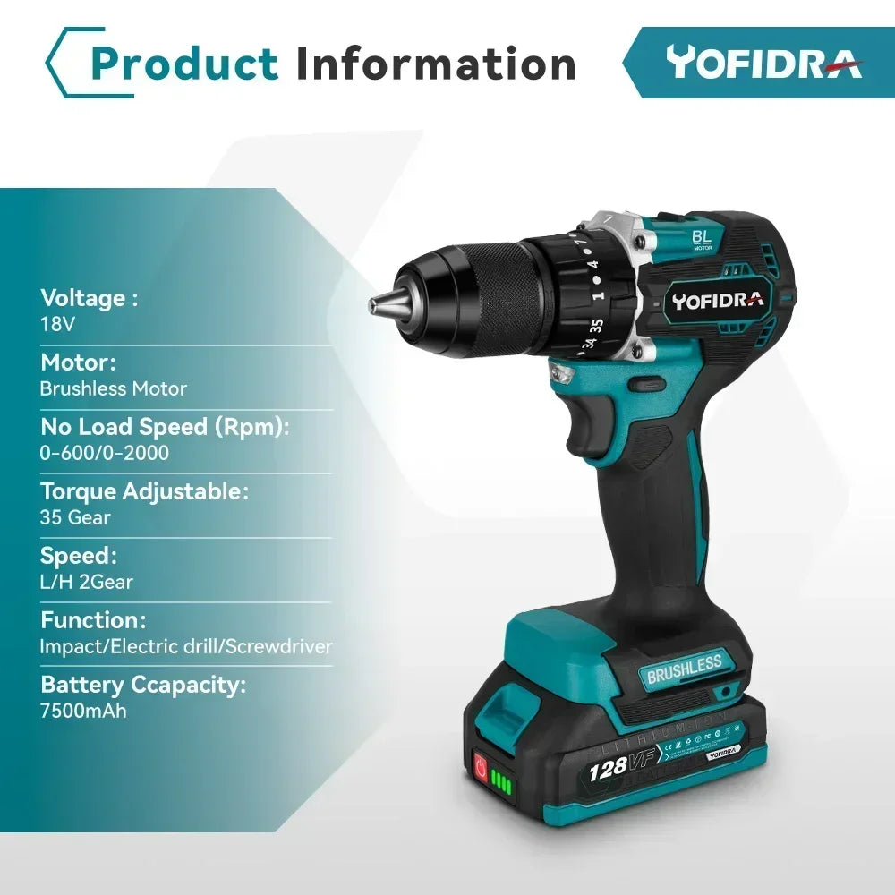 Taladro YOFIDRA percutor 18V 13mm con 2 baterias