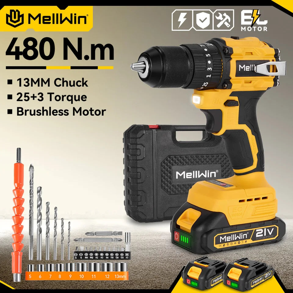 Taladro MELLWIN 18V 13mm con 2 baterias