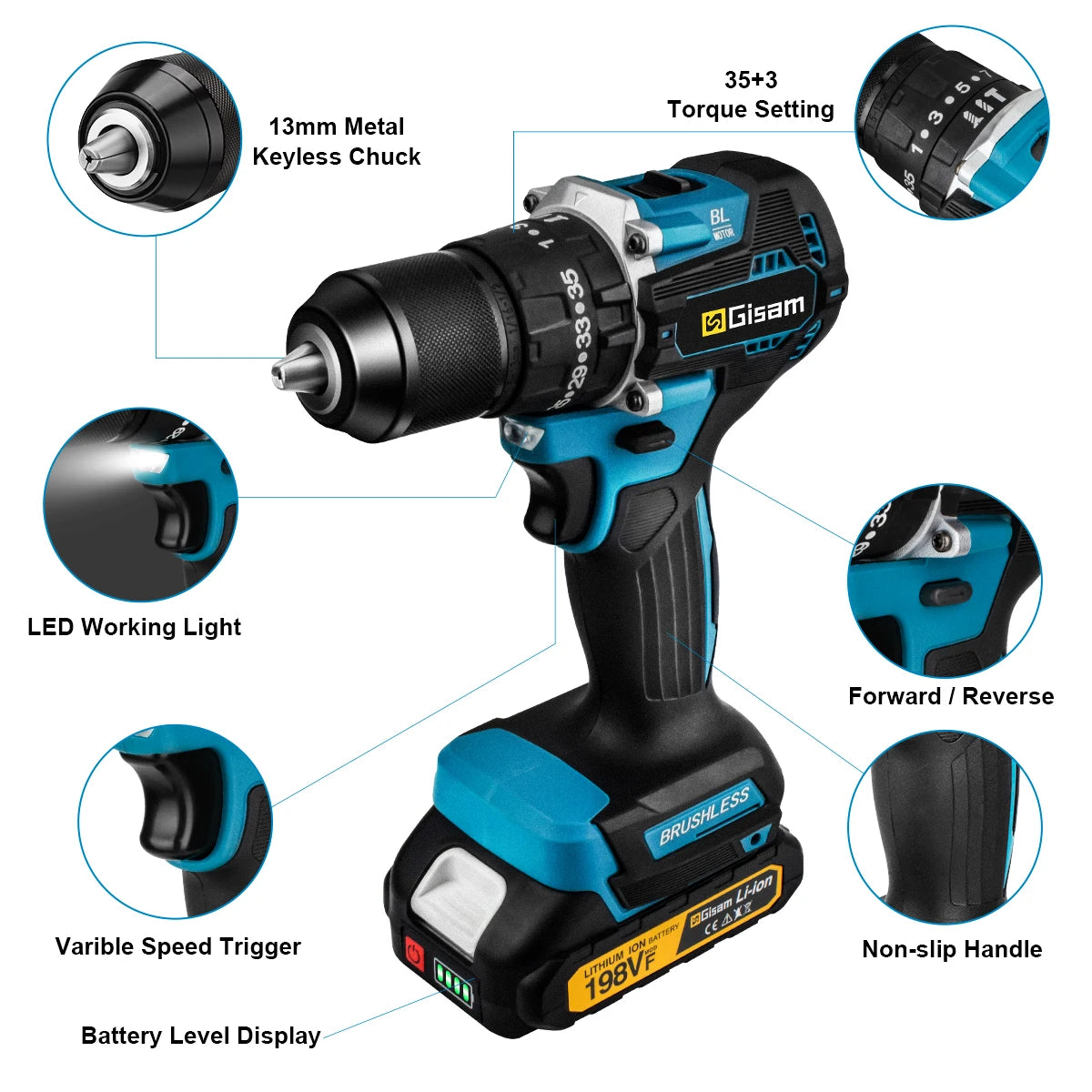 Taladro percutor 18V 13mm con 1 bateria 1 Battery 3706