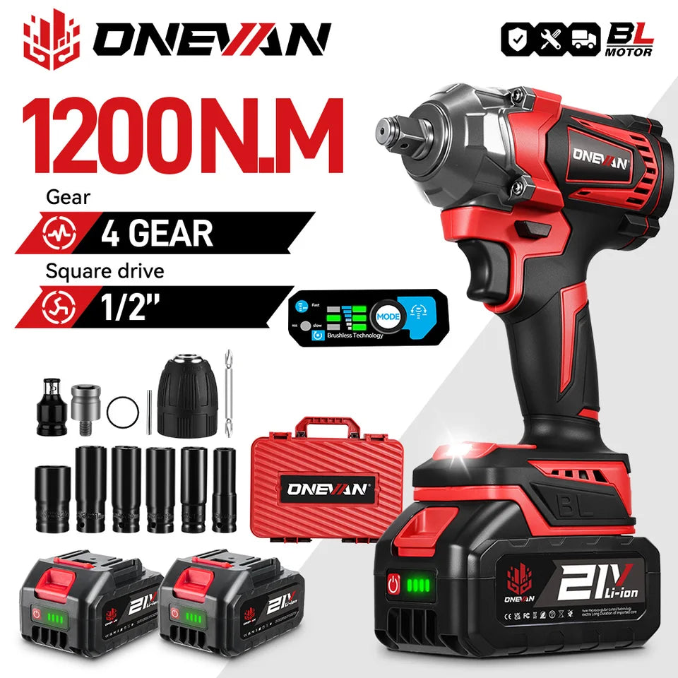 Llave de impacto ONEVAN 1200Nm 1/2 con 1 bateria 1Battery 1EU Plug 2413