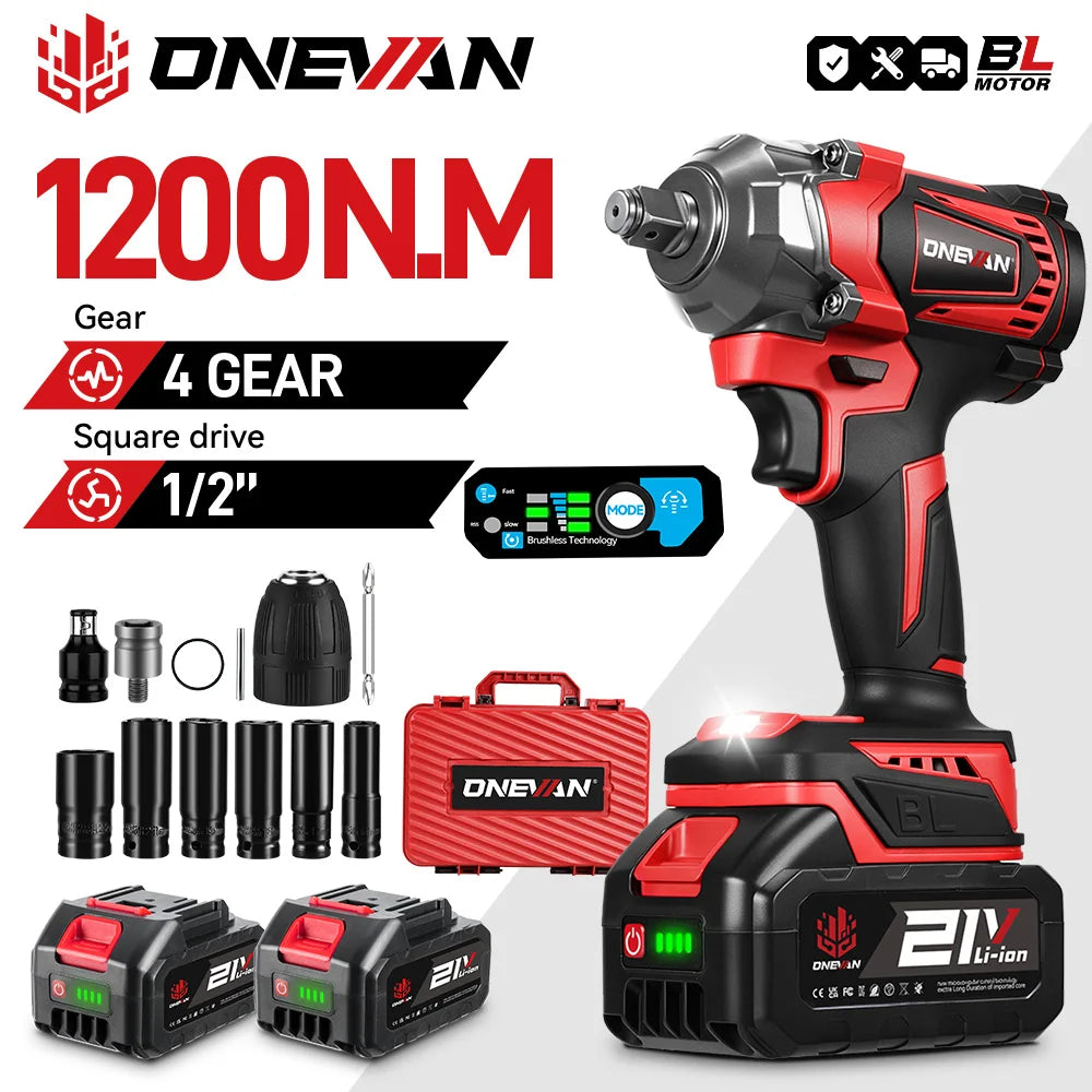 Llave de impacto ONEVAN 1200Nm 1/2 con 1 bateria 1Battery 1EU Plug 2413