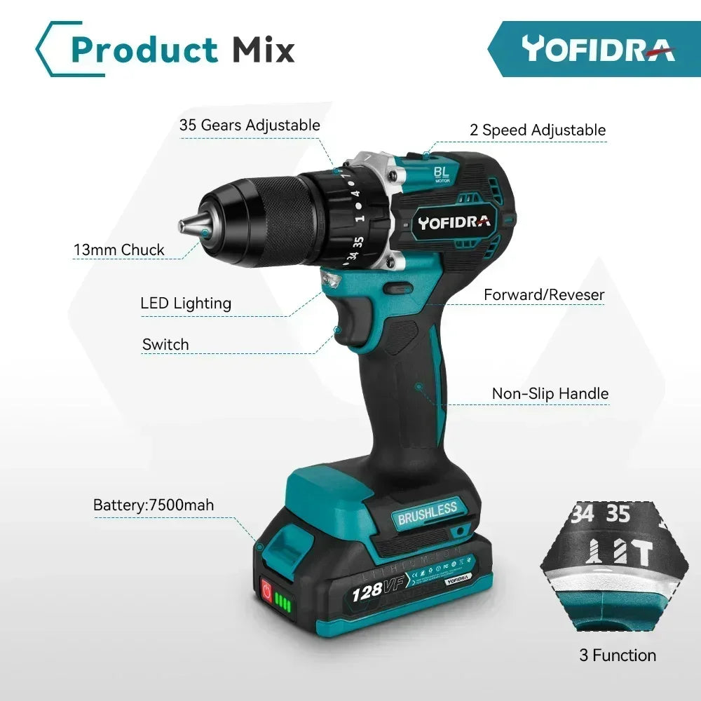 Taladro YOFIDRA percutor 18V 13mm con 2 baterias