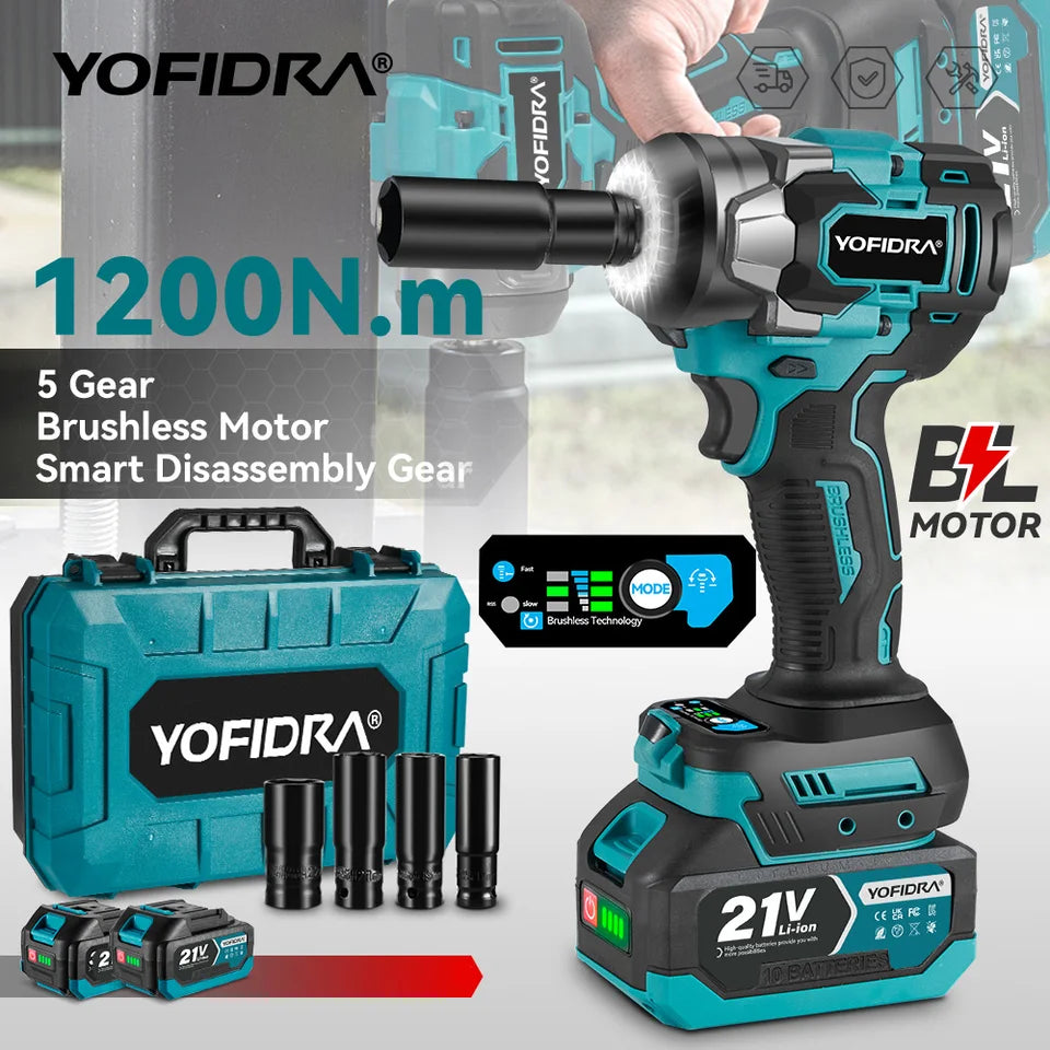 Llave de impacto YOFIDRA 1200Nm 1/2 con 1 bateria