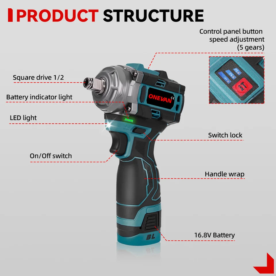 Llave de impacto ONEVAN 500Nm con 1 bateria