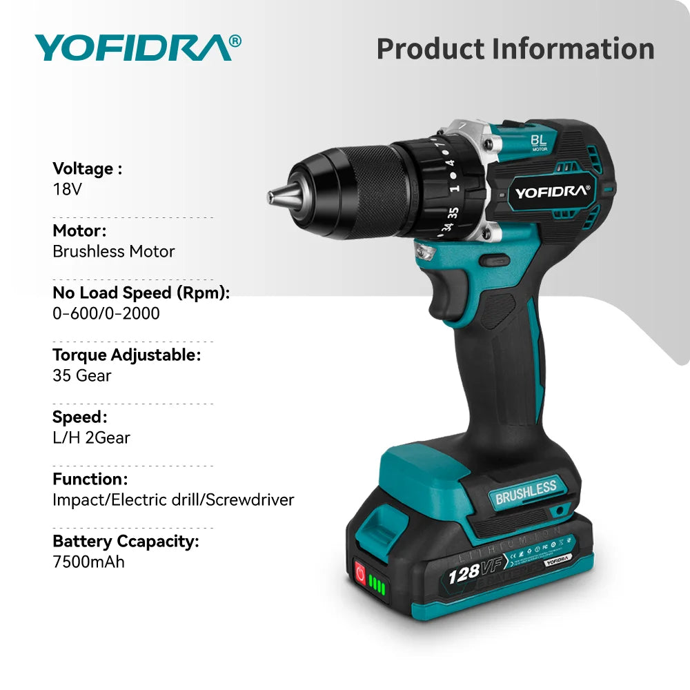 Taladro YOFIDRA percutor 13mm con 2 baterias