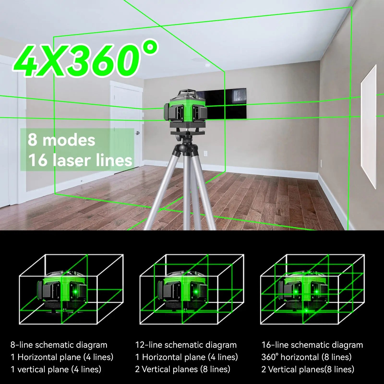 Nivel laser verde 8 lineas