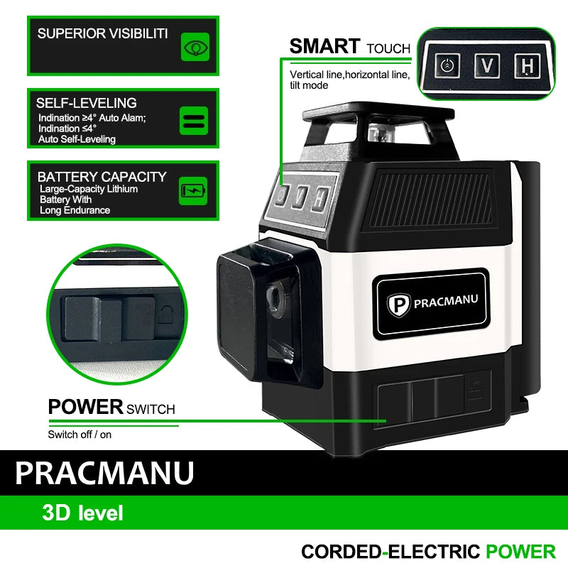 Nivel laser verde 3D 12 lineas 360