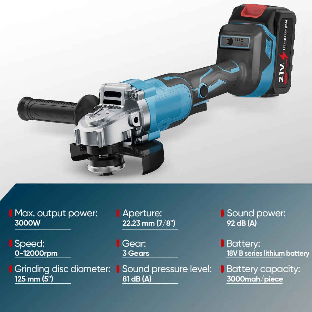 Amoladora 125mm 12000rpm con 2 baterias