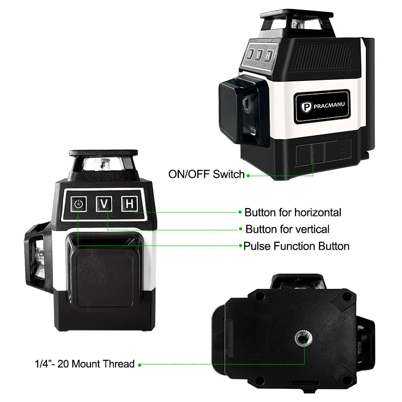 Nivel laser verde 3D 12 lineas 360