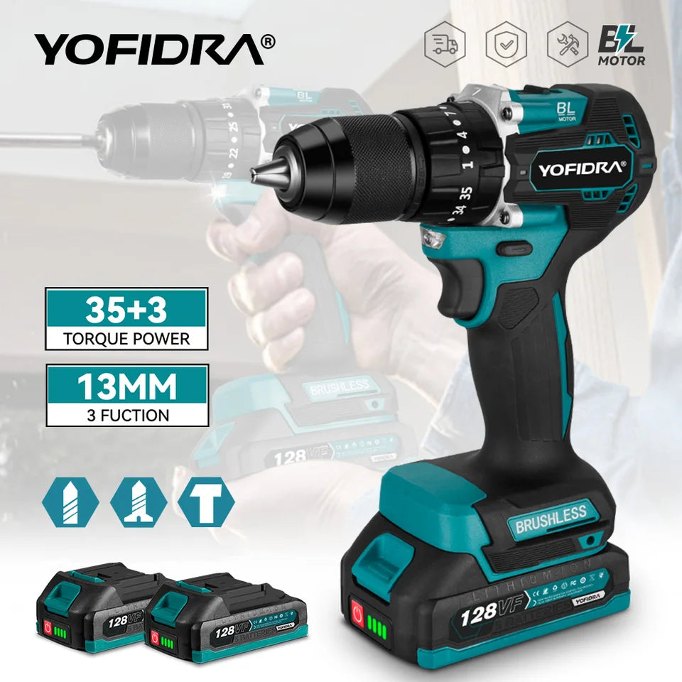 Taladro YOFIDRA percutor 18V 13mm con 2 baterias