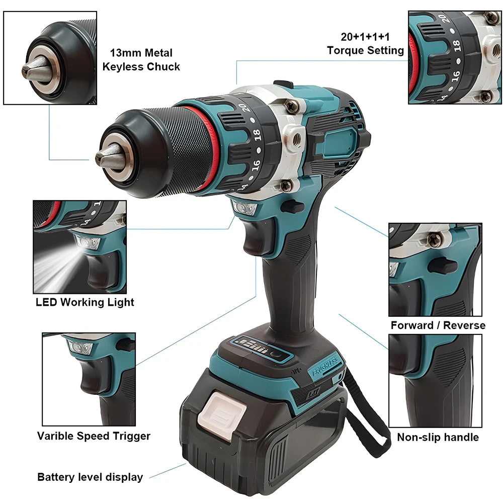 Taladro Podofo percutor 18V 13mm con 2 baterias