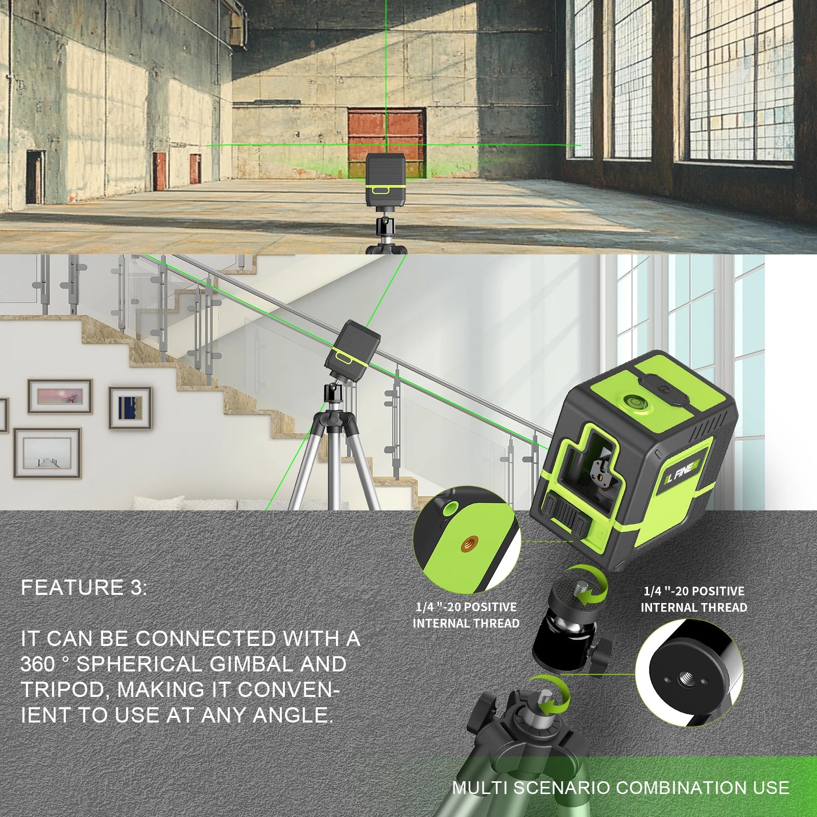 Nivel laser verde 2 lineas 360