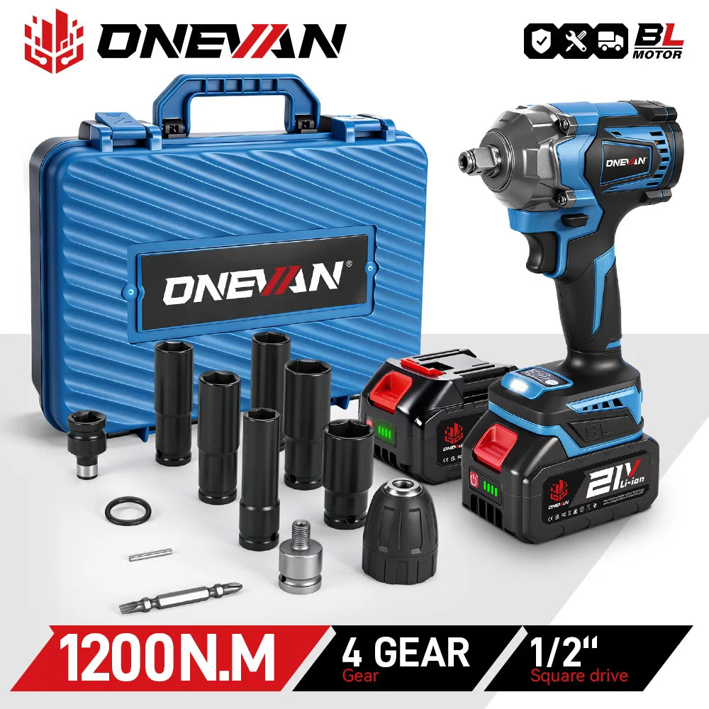 Llave de impacto ONEVAN 1200Nm 1/2 con 1 bateria 1Battery 1EU Plug 8740