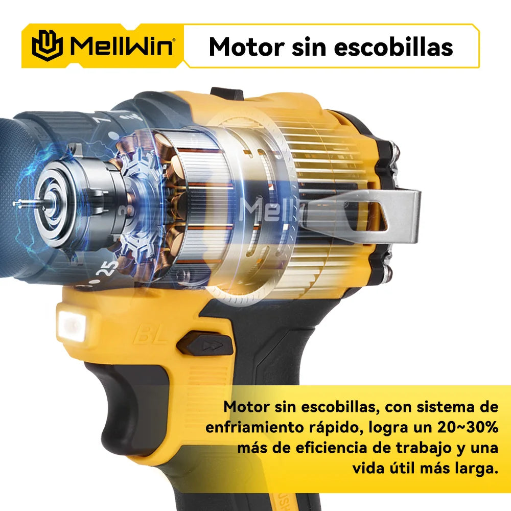 Taladro MELLWIN percutor 18V 13mm con 2 baterias