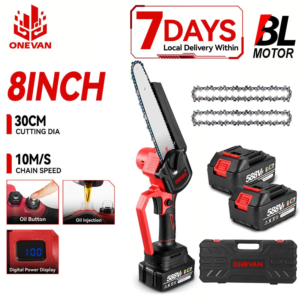 Motosierra electrica ONEVAN 8 pulgadas con 2 baterias