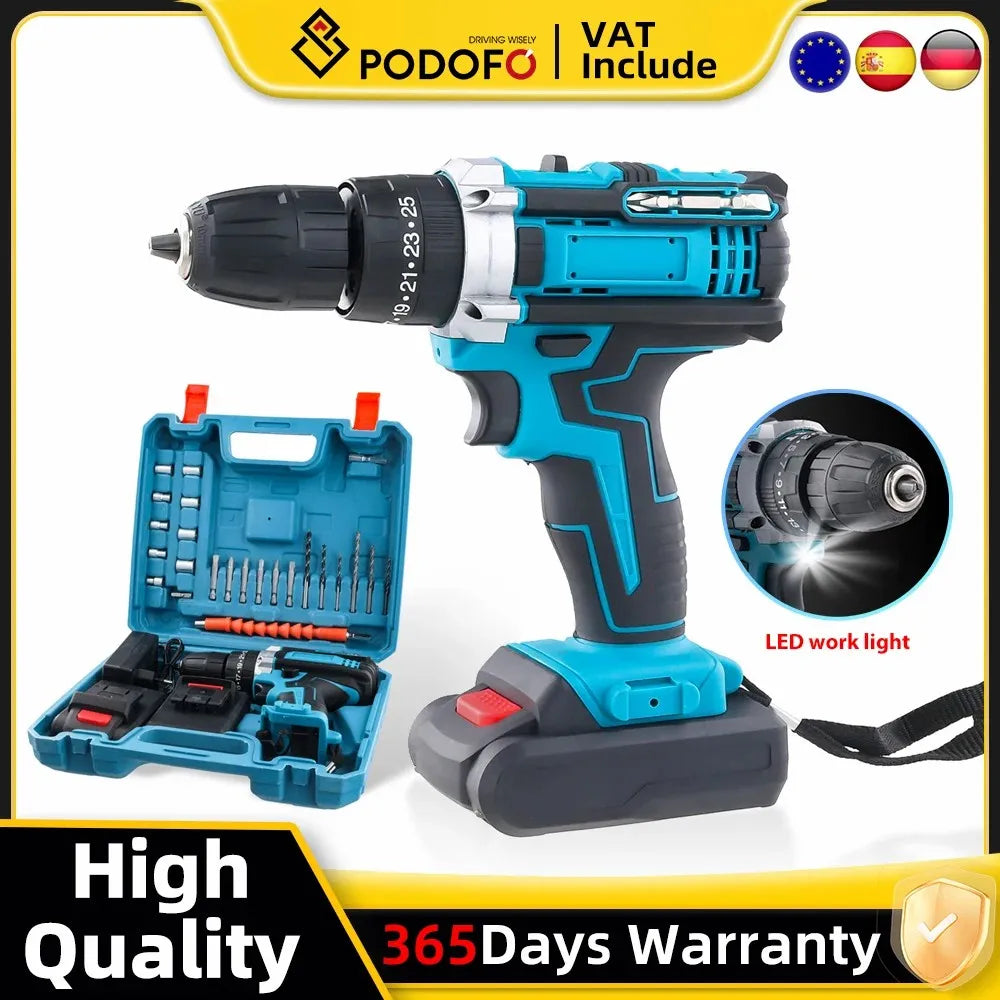 Taladro Podofo percutor 21V con 2 baterias