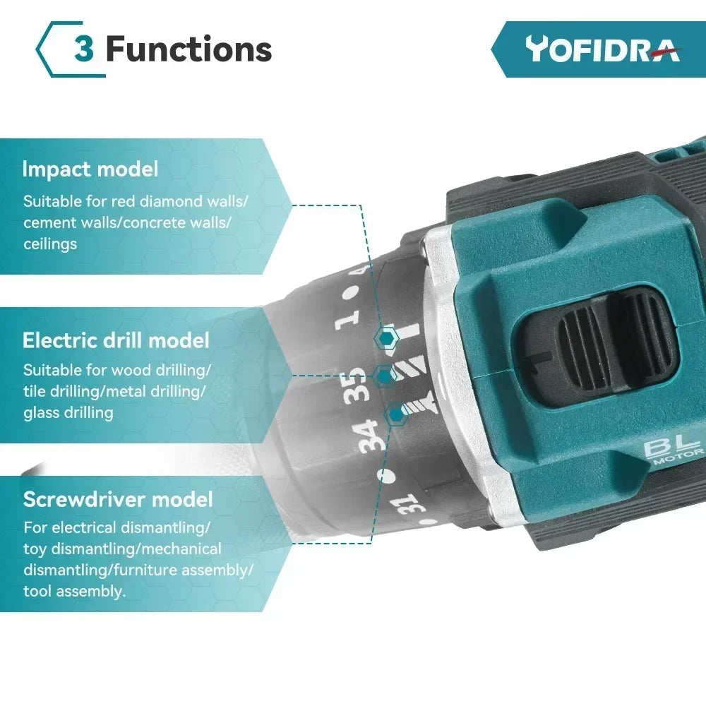 Taladro YOFIDRA percutor 18V 13mm con 2 baterias