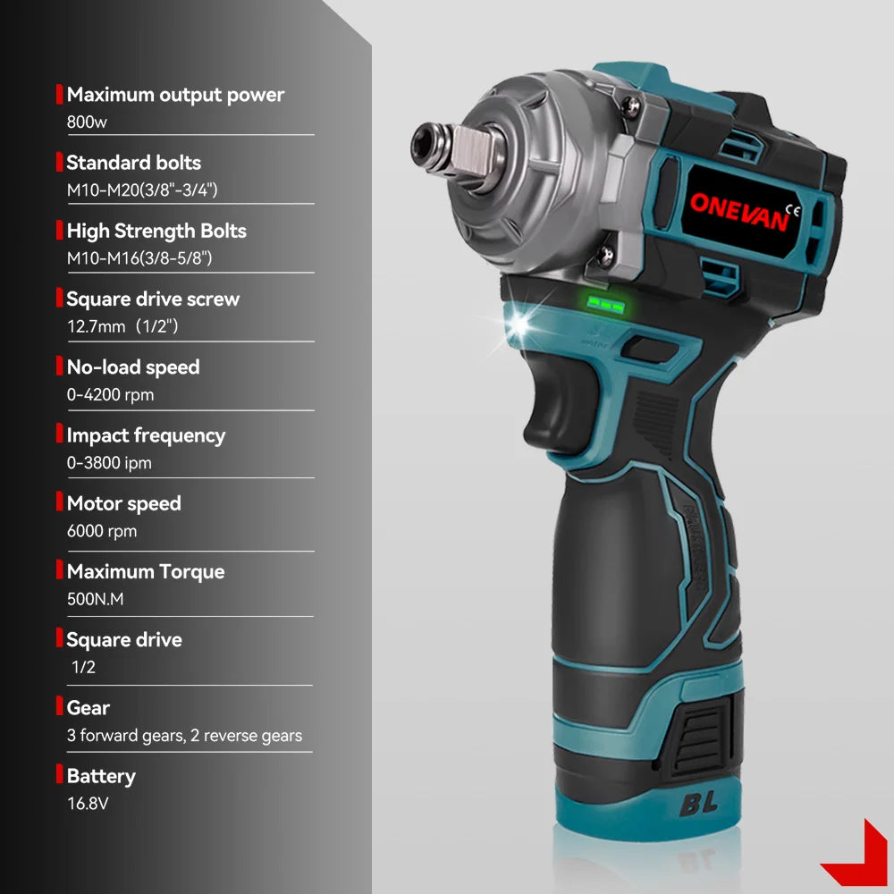 Llave de impacto ONEVAN 500Nm 1/2 con 1 bateria
