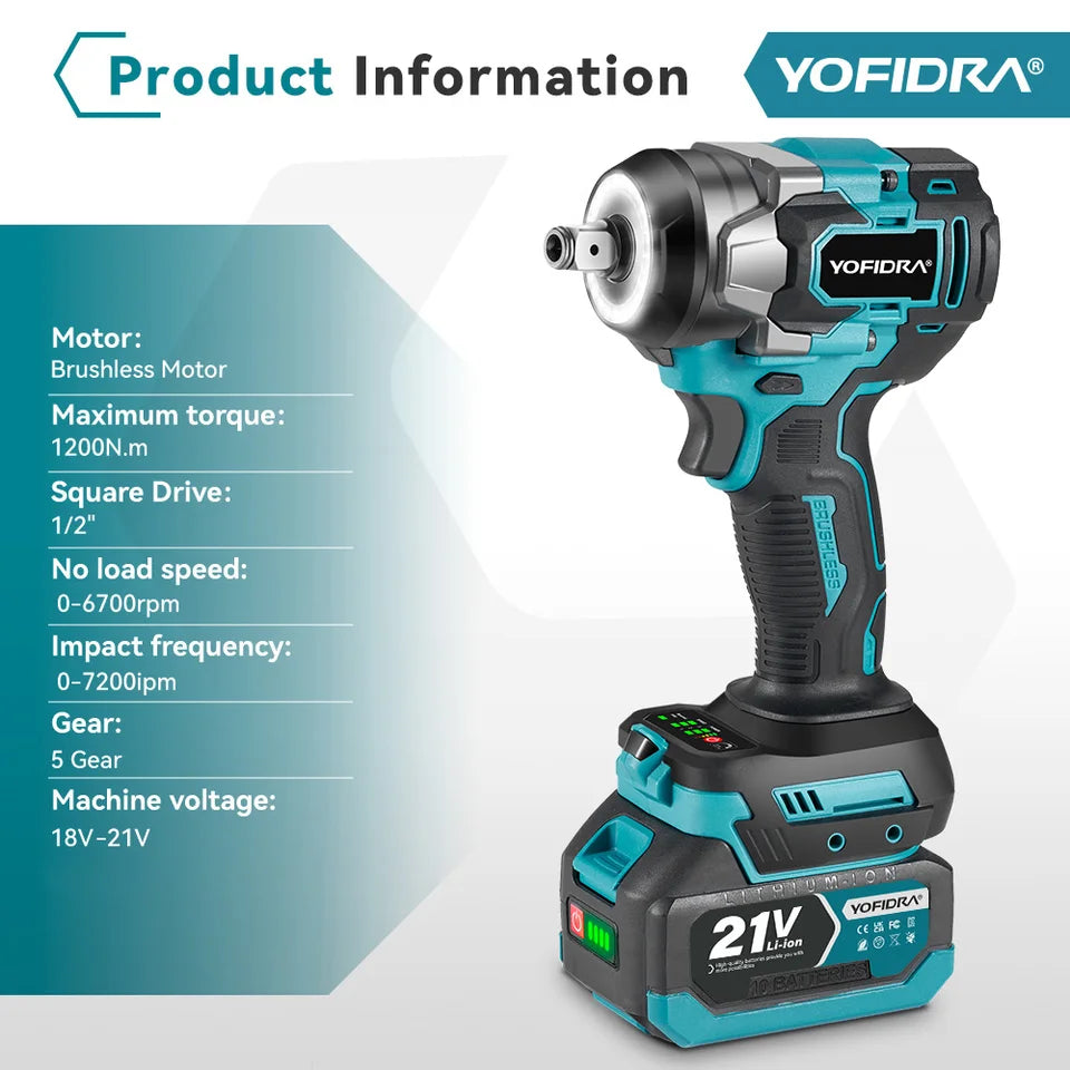 Llave de impacto YOFIDRA 1200Nm 1/2 con 1 bateria