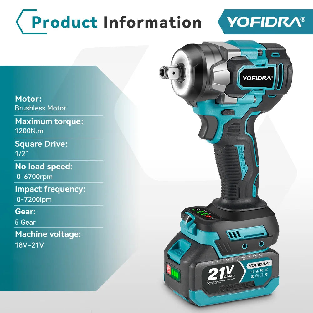 Llave de impacto YOFIDRA 1200Nm 1/2 con 1 bateria